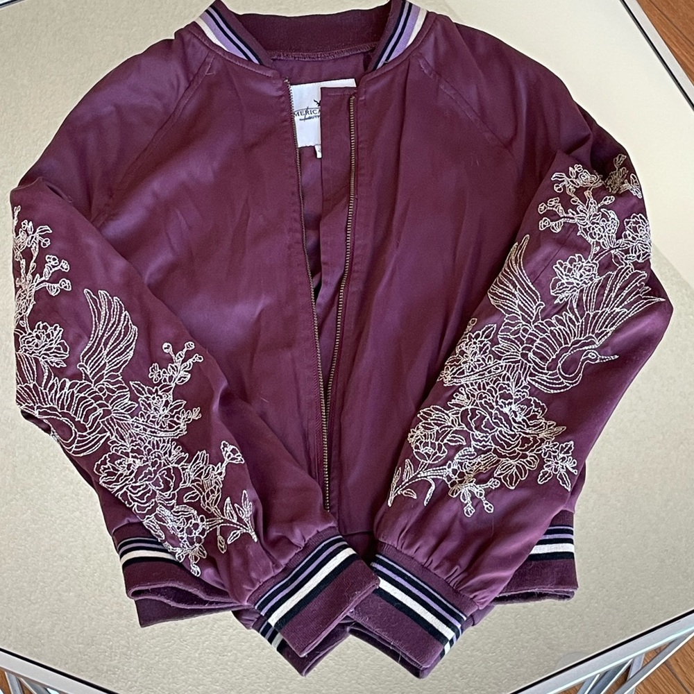 American Eagle - Bomber Jacket - Beaded Sleeves - Size XXS